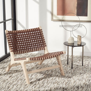 Safavieh Luna Woven Accent Chair - Modern Artistry With Sculptural Wood Frame For Stylish Interiors And Comfort Natural/Cognac ACH1002E