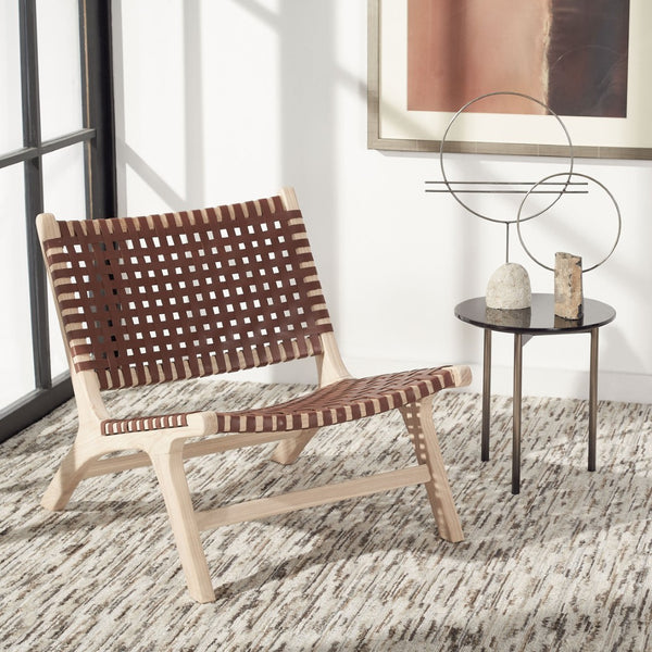 Safavieh Luna Woven Accent Chair - Modern Artistry With Sculptural Wood Frame For Stylish Interiors And Comfort Natural/Cognac ACH1002E