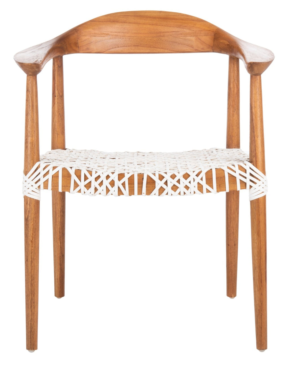 Safavieh Juneau Accent Chair - Mid-Century Modern Design With Woven Leather Seat & Sculpted Wood Frame Natural Mindi Wood/White Leather ACH1003A
