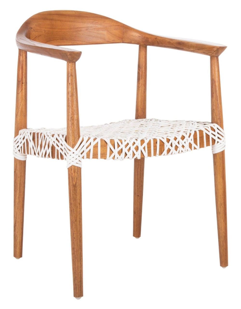 Safavieh Juneau Accent Chair - Mid-Century Modern Design With Woven Leather Seat & Sculpted Wood Frame Natural Mindi Wood/White Leather ACH1003A