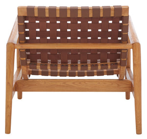 Safavieh Bellona Accent Chair - Retro Scandinavian Design With Hand-Woven Leather And Mindi Wood Frame Cognac Leather / Natural Mindi ACH1004A
