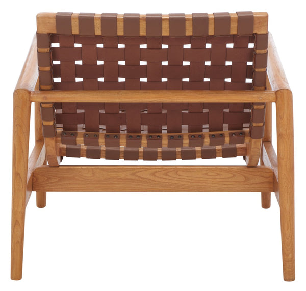 Safavieh Bellona Accent Chair - Retro Scandinavian Design With Hand-Woven Leather And Mindi Wood Frame Cognac Leather / Natural Mindi ACH1004A