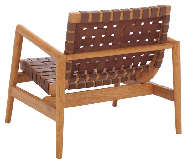 Safavieh Bellona Accent Chair - Retro Scandinavian Design With Hand-Woven Leather And Mindi Wood Frame Cognac Leather / Natural Mindi ACH1004A