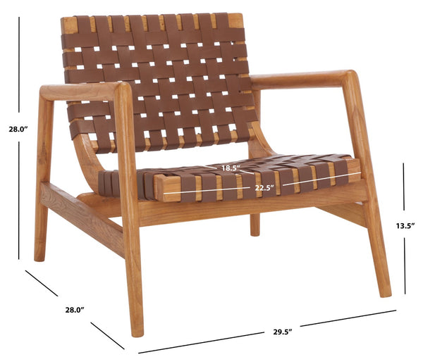 Safavieh Bellona Accent Chair - Retro Scandinavian Design With Hand-Woven Leather And Mindi Wood Frame Cognac Leather / Natural Mindi ACH1004A