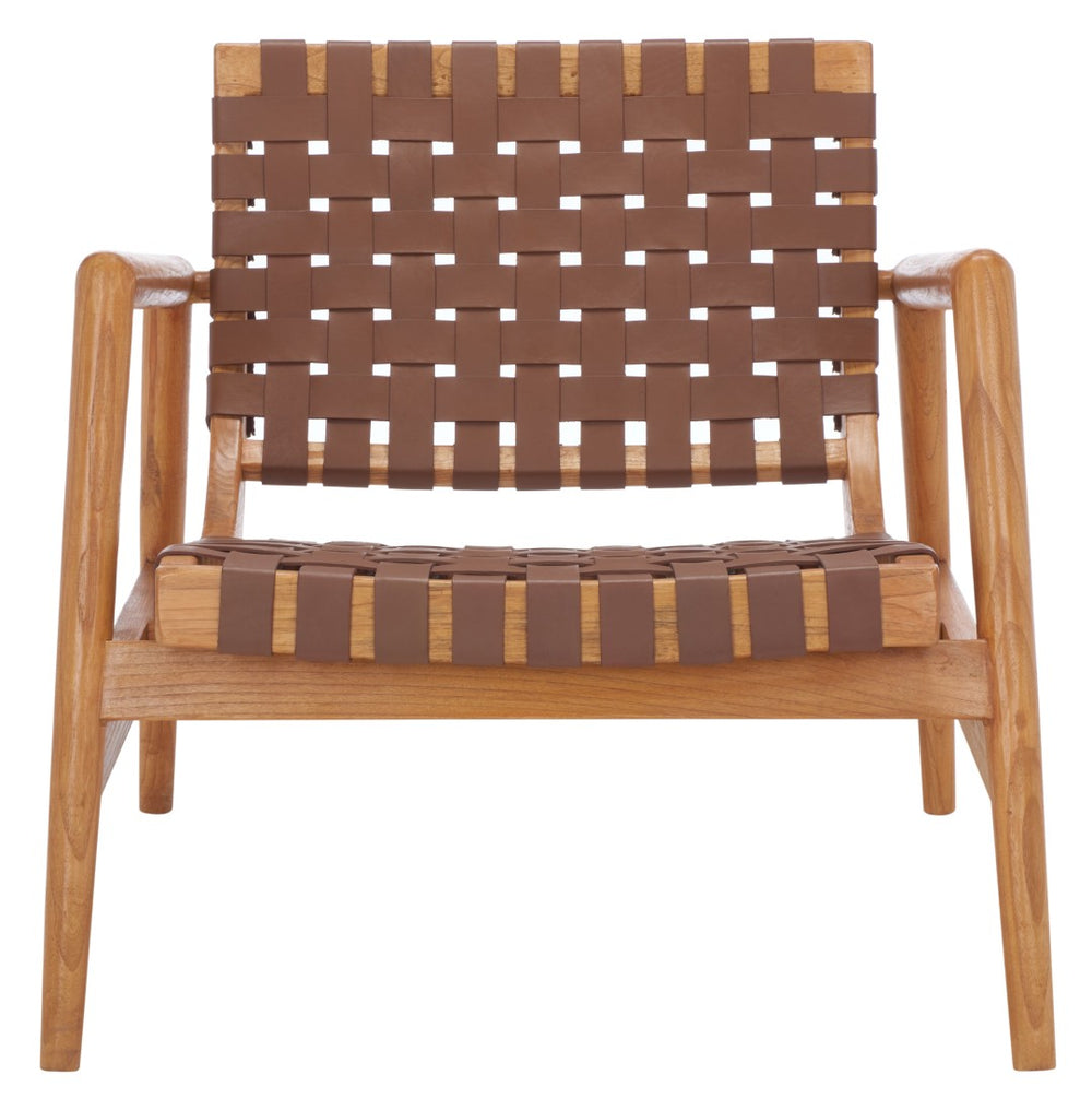Safavieh Bellona Accent Chair - Retro Scandinavian Design With Hand-Woven Leather And Mindi Wood Frame Cognac Leather / Natural Mindi ACH1004A
