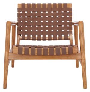 Safavieh Bellona Accent Chair - Retro Scandinavian Design With Hand-Woven Leather And Mindi Wood Frame Cognac Leather / Natural Mindi ACH1004A