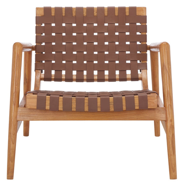 Safavieh Bellona Accent Chair - Retro Scandinavian Design With Hand-Woven Leather And Mindi Wood Frame Cognac Leather / Natural Mindi ACH1004A