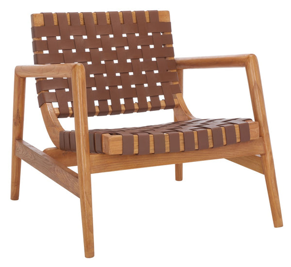 Safavieh Bellona Accent Chair - Retro Scandinavian Design With Hand-Woven Leather And Mindi Wood Frame Cognac Leather / Natural Mindi ACH1004A