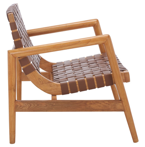 Safavieh Bellona Accent Chair - Retro Scandinavian Design With Hand-Woven Leather And Mindi Wood Frame Cognac Leather / Natural Mindi ACH1004A