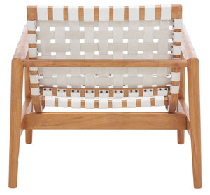 Safavieh Bellona Accent Chair - Retro Scandinavian Design With Hand-Woven Leather And Mindi Wood Frame White Leather / Natural Mindi ACH1004B