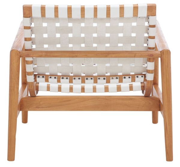Safavieh Bellona Accent Chair - Retro Scandinavian Design With Hand-Woven Leather And Mindi Wood Frame White Leather / Natural Mindi ACH1004B