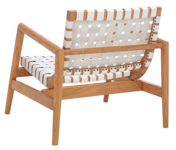 Safavieh Bellona Accent Chair - Retro Scandinavian Design With Hand-Woven Leather And Mindi Wood Frame White Leather / Natural Mindi ACH1004B