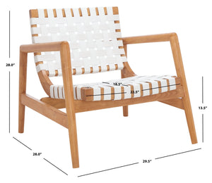 Safavieh Bellona Accent Chair - Retro Scandinavian Design With Hand-Woven Leather And Mindi Wood Frame White Leather / Natural Mindi ACH1004B