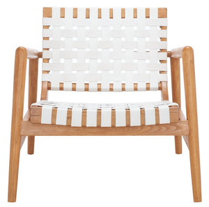 Safavieh Bellona Accent Chair - Retro Scandinavian Design With Hand-Woven Leather And Mindi Wood Frame White Leather / Natural Mindi ACH1004B