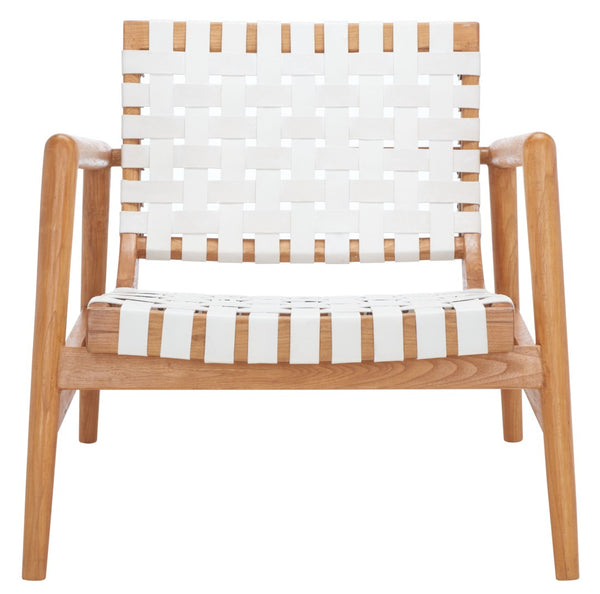 Safavieh Bellona Accent Chair - Retro Scandinavian Design With Hand-Woven Leather And Mindi Wood Frame White Leather / Natural Mindi ACH1004B