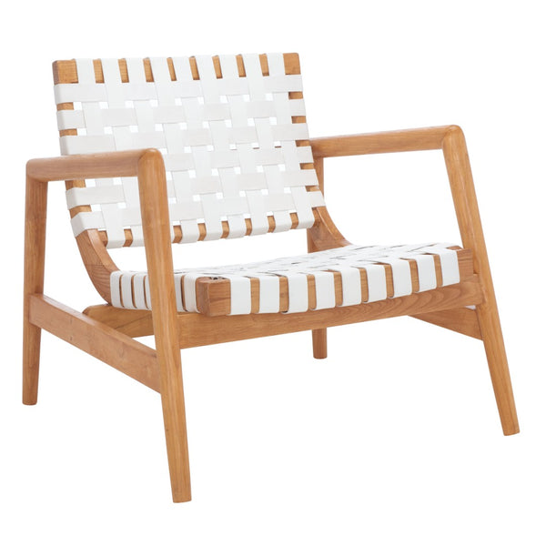 Safavieh Bellona Accent Chair - Retro Scandinavian Design With Hand-Woven Leather And Mindi Wood Frame White Leather / Natural Mindi ACH1004B