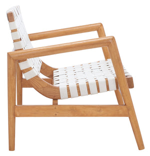 Safavieh Bellona Accent Chair - Retro Scandinavian Design With Hand-Woven Leather And Mindi Wood Frame White Leather / Natural Mindi ACH1004B