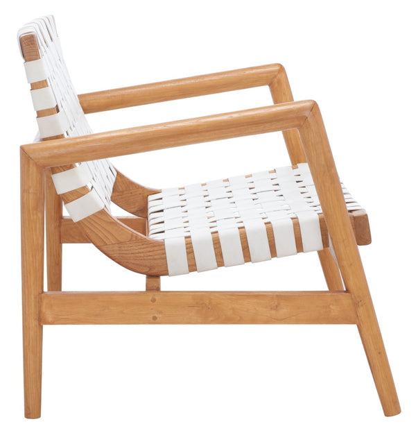 Safavieh Bellona Accent Chair - Retro Scandinavian Design With Hand-Woven Leather And Mindi Wood Frame White Leather / Natural Mindi ACH1004B