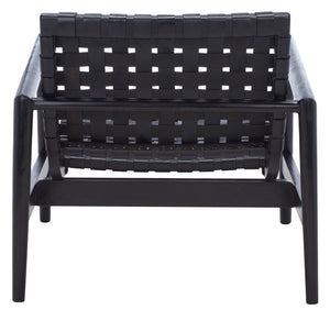 Safavieh Bellona Accent Chair - Retro Scandinavian Design With Hand-Woven Leather And Mindi Wood Frame Black ACH1004C