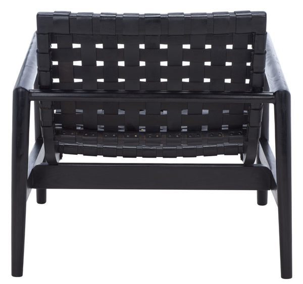 Safavieh Bellona Accent Chair - Retro Scandinavian Design With Hand-Woven Leather And Mindi Wood Frame Black ACH1004C