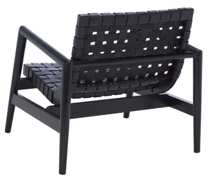 Safavieh Bellona Accent Chair - Retro Scandinavian Design With Hand-Woven Leather And Mindi Wood Frame Black ACH1004C