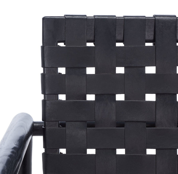 Safavieh Bellona Accent Chair - Retro Scandinavian Design With Hand-Woven Leather And Mindi Wood Frame Black ACH1004C