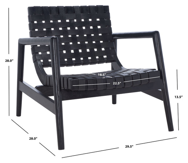 Safavieh Bellona Accent Chair - Retro Scandinavian Design With Hand-Woven Leather And Mindi Wood Frame Black ACH1004C