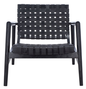 Safavieh Bellona Accent Chair - Retro Scandinavian Design With Hand-Woven Leather And Mindi Wood Frame Black ACH1004C