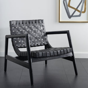 Safavieh Bellona Accent Chair - Retro Scandinavian Design With Hand-Woven Leather And Mindi Wood Frame Black ACH1004C