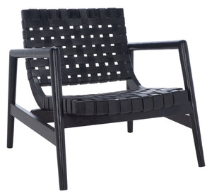 Safavieh Bellona Accent Chair - Retro Scandinavian Design With Hand-Woven Leather And Mindi Wood Frame Black ACH1004C