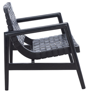 Safavieh Bellona Accent Chair - Retro Scandinavian Design With Hand-Woven Leather And Mindi Wood Frame Black ACH1004C