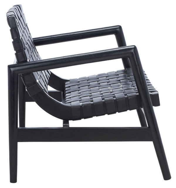 Safavieh Bellona Accent Chair - Retro Scandinavian Design With Hand-Woven Leather And Mindi Wood Frame Black ACH1004C