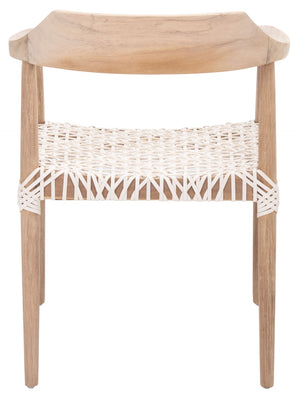Safavieh Munro Leather Woven Accent Chair: Mid-Century Inspired Design With Teak Frame For Modern Living Spaces Unfinished Natural (Teak Wood Frame) / White (Leather Seat) ACH1005A