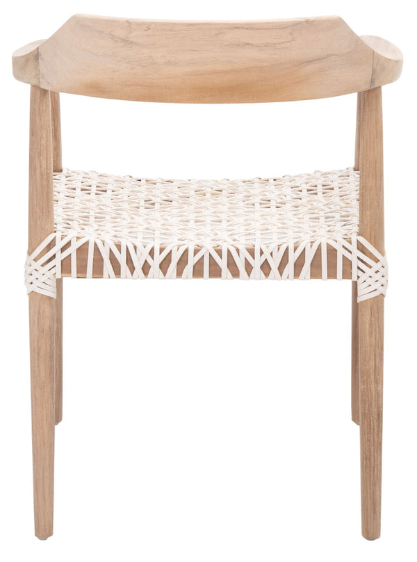 Safavieh Munro Leather Woven Accent Chair: Mid-Century Inspired Design With Teak Frame For Modern Living Spaces Unfinished Natural (Teak Wood Frame) / White (Leather Seat) ACH1005A