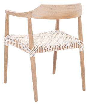 Safavieh Munro Leather Woven Accent Chair: Mid-Century Inspired Design With Teak Frame For Modern Living Spaces Unfinished Natural (Teak Wood Frame) / White (Leather Seat) ACH1005A