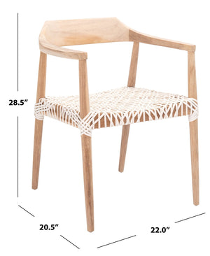 Safavieh Munro Leather Woven Accent Chair: Mid-Century Inspired Design With Teak Frame For Modern Living Spaces Unfinished Natural (Teak Wood Frame) / White (Leather Seat) ACH1005A