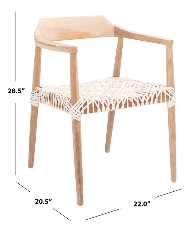 Safavieh Munro Leather Woven Accent Chair: Mid-Century Inspired Design With Teak Frame For Modern Living Spaces Unfinished Natural (Teak Wood Frame) / White (Leather Seat) ACH1005A