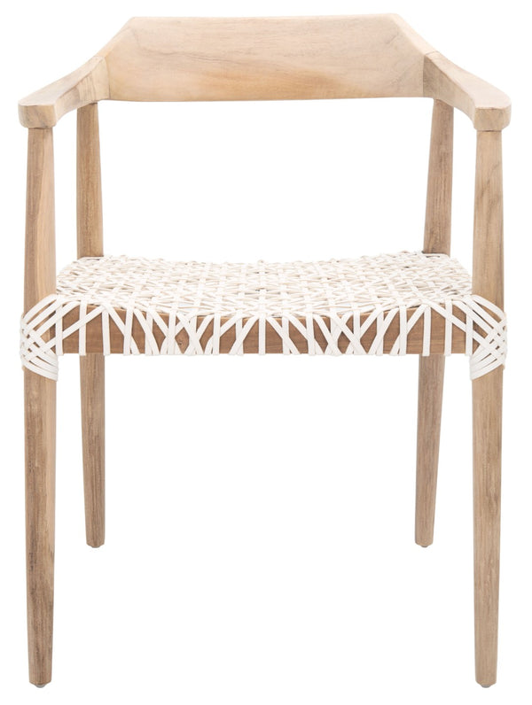 Safavieh Munro Leather Woven Accent Chair: Mid-Century Inspired Design With Teak Frame For Modern Living Spaces Unfinished Natural (Teak Wood Frame) / White (Leather Seat) ACH1005A