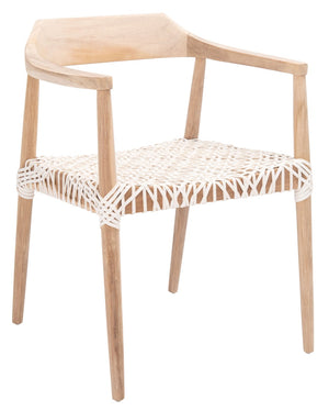 Safavieh Munro Leather Woven Accent Chair: Mid-Century Inspired Design With Teak Frame For Modern Living Spaces Unfinished Natural (Teak Wood Frame) / White (Leather Seat) ACH1005A