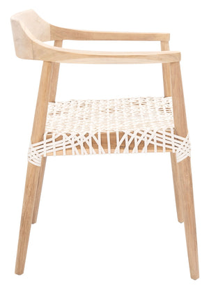 Safavieh Munro Leather Woven Accent Chair: Mid-Century Inspired Design With Teak Frame For Modern Living Spaces Unfinished Natural (Teak Wood Frame) / White (Leather Seat) ACH1005A