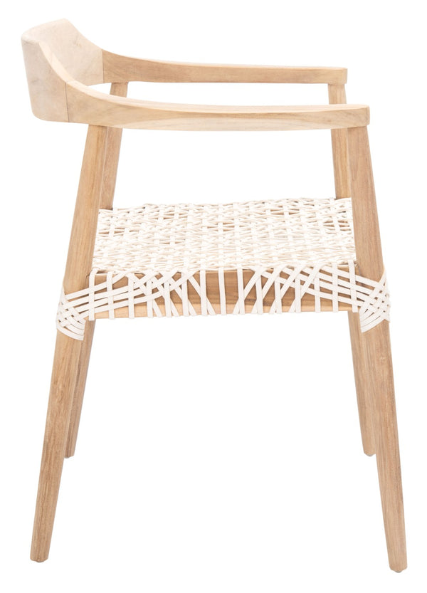 Safavieh Munro Leather Woven Accent Chair: Mid-Century Inspired Design With Teak Frame For Modern Living Spaces Unfinished Natural (Teak Wood Frame) / White (Leather Seat) ACH1005A