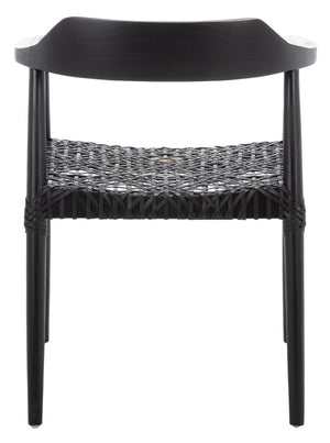 Safavieh Munro Leather Woven Accent Chair: Mid-Century Inspired Design With Teak Frame For Modern Living Spaces Black (Sungkai Wood Frame) / Black (Leather Seat) ACH1005B