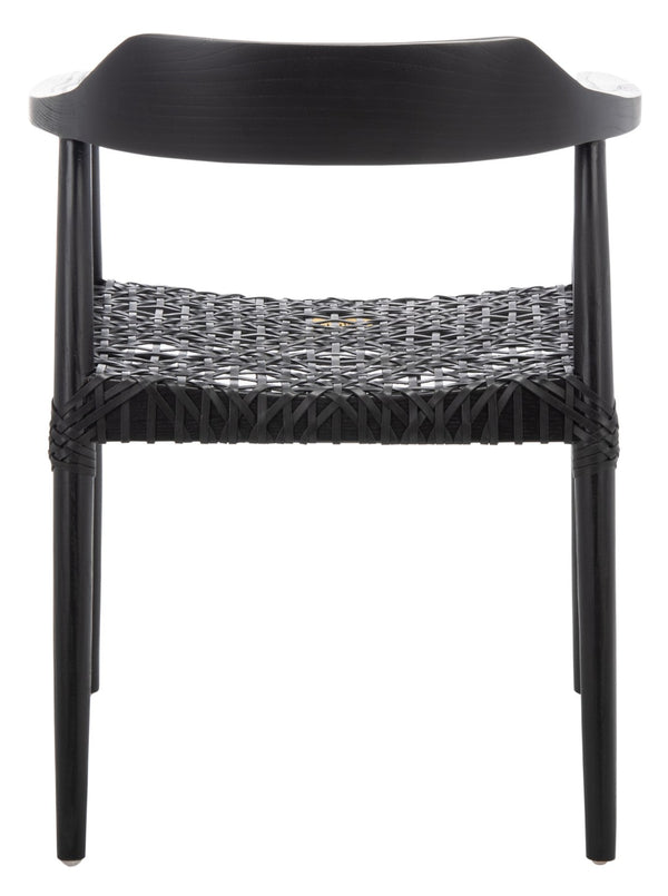 Safavieh Munro Leather Woven Accent Chair: Mid-Century Inspired Design With Teak Frame For Modern Living Spaces Black (Sungkai Wood Frame) / Black (Leather Seat) ACH1005B