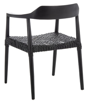 Safavieh Munro Leather Woven Accent Chair: Mid-Century Inspired Design With Teak Frame For Modern Living Spaces Black (Sungkai Wood Frame) / Black (Leather Seat) ACH1005B