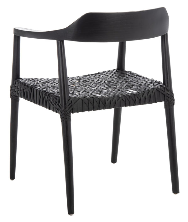 Safavieh Munro Leather Woven Accent Chair: Mid-Century Inspired Design With Teak Frame For Modern Living Spaces Black (Sungkai Wood Frame) / Black (Leather Seat) ACH1005B