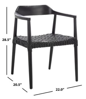 Safavieh Munro Leather Woven Accent Chair: Mid-Century Inspired Design With Teak Frame For Modern Living Spaces Black (Sungkai Wood Frame) / Black (Leather Seat) ACH1005B