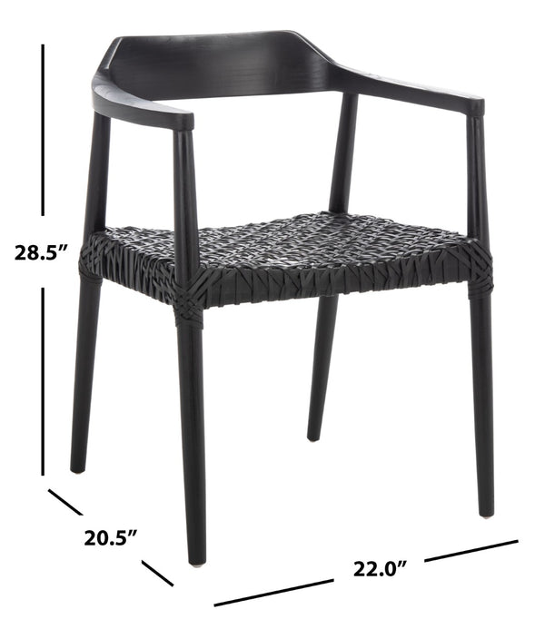 Safavieh Munro Leather Woven Accent Chair: Mid-Century Inspired Design With Teak Frame For Modern Living Spaces Black (Sungkai Wood Frame) / Black (Leather Seat) ACH1005B