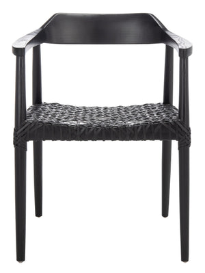 Safavieh Munro Leather Woven Accent Chair: Mid-Century Inspired Design With Teak Frame For Modern Living Spaces Black (Sungkai Wood Frame) / Black (Leather Seat) ACH1005B