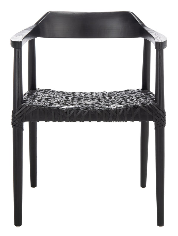 Safavieh Munro Leather Woven Accent Chair: Mid-Century Inspired Design With Teak Frame For Modern Living Spaces Black (Sungkai Wood Frame) / Black (Leather Seat) ACH1005B
