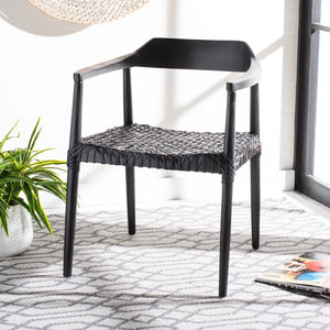 Safavieh Munro Leather Woven Accent Chair: Mid-Century Inspired Design With Teak Frame For Modern Living Spaces Black (Sungkai Wood Frame) / Black (Leather Seat) ACH1005B
